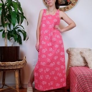 90s Pink Fish Print Maxi Tank Dress